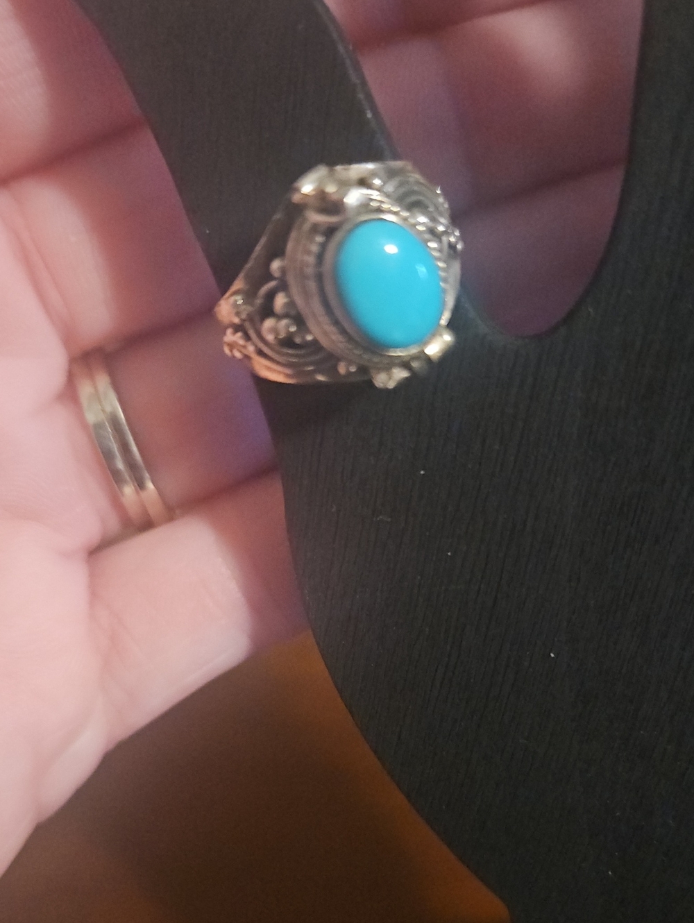 Turquoise Cabochon Sterling Silver Poison Ring in Bright Blue